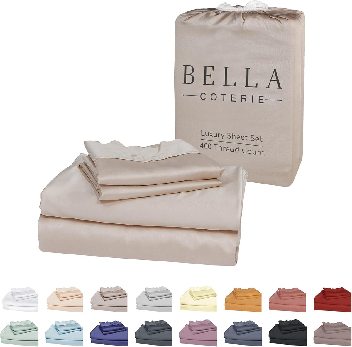 Bella Coterie Luxury Bamboo Viscose Twin XL Size Sheet Set | 100% Organically Grown | Ultra Soft | Cooling for Hot Sleepers | 18" Deep Pocket [Dune]