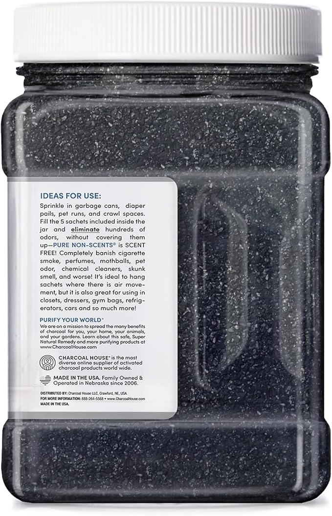 Pure Non Scents® Granular Coconut Shell Activated Charcoal - Non Toxic Odor Absorber & Eliminator for Home, Car, Shoes, Closet, Fridge, & More - Safe Deodorizer for Bad Odors - Unscented, 2lbs