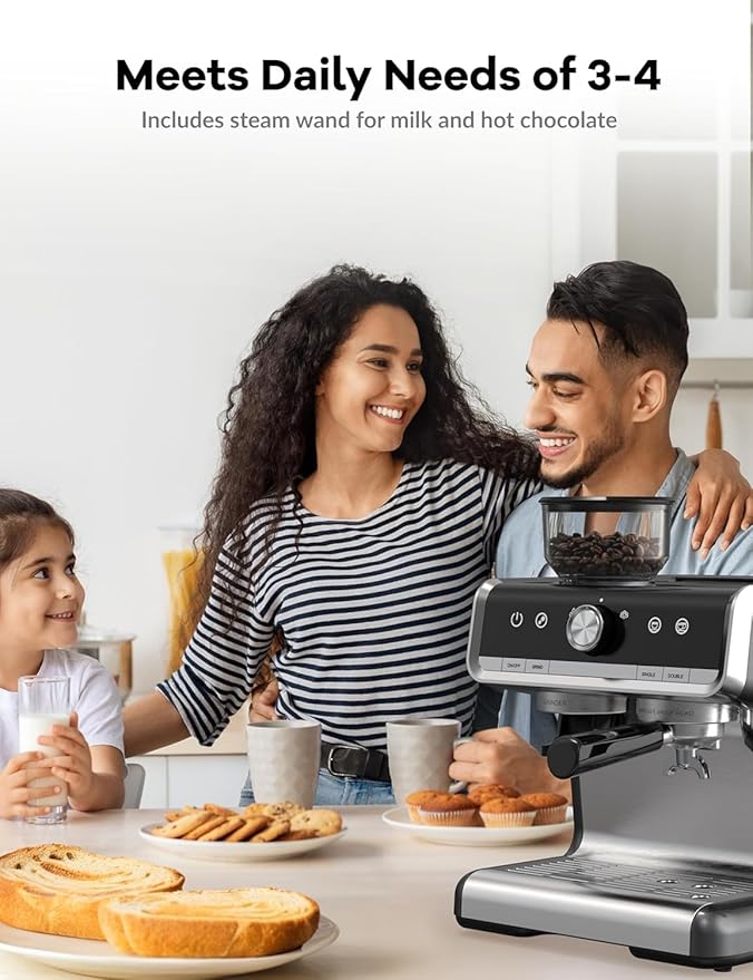 GarveeHome Espresso Machine, 20 Bar Semi Automatic Espresso Machine With Grinder and Milk Frother Wand, Professional Espresso Maker Coffee Machine With 95 oz Removable Water Tank