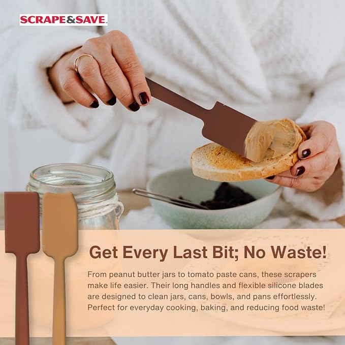 2-Pack Jar Scraper Spatula – Food Saver for Peanut Butter, Mayo, Tomato Paste & Jars – Flexible Silicone Reaches Corners & Bottoms – Kitchen Scraper Tool, Dishwasher Safe (Sand/Coral)