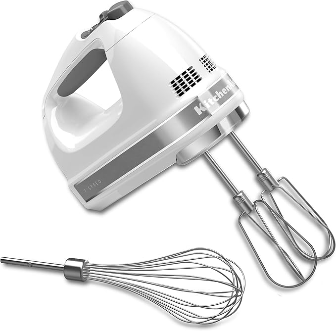 KitchenAid Classic Series 4.5 Quart Tilt-Head Stand Mixer K45SS, White & 7-Speed Mixer-KHM7210 Hand Mixer, White
