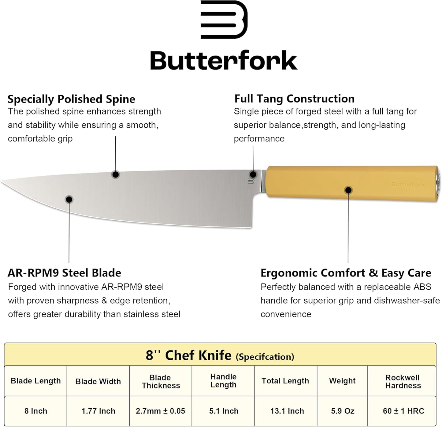 8 Inch Chef Knife, AR-RPM9 Steel & Ergonomic Handle Cooking Knife, Ultra Sharp Professional Kitchen Knife with Gift Box for Home Chefs