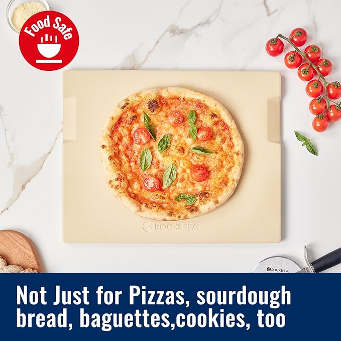 Pizza Stone, 12"x12" Square Pizza Stone for Oven Grill BBQ, Cordierite Baking Stone for Bread & Pie, Unique Built-in 4 Handles Cooking Stone