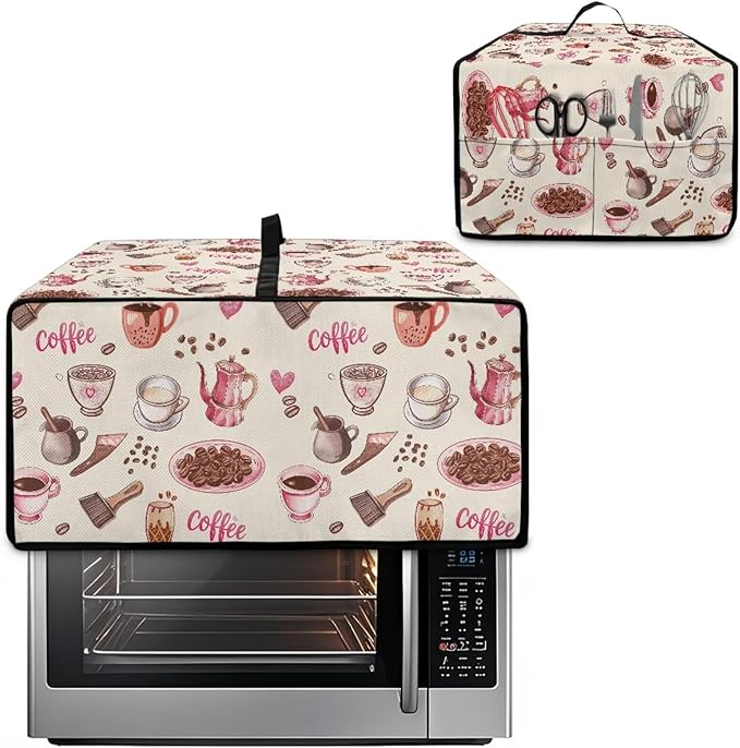 Toaster Oven Dust Cover Dustproof Stylish Convection Microwave Ovens Cover Stain-resistant Small Countertop Appliance Protector, M, Coffee Mocha Pot Beige Pink