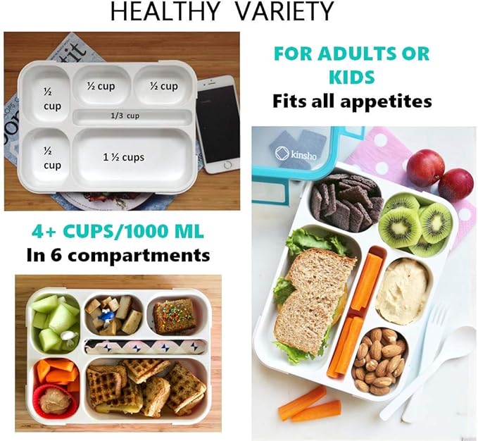 kinsho Lunch Boxes for Kids Boys Girls - Bento Box Set of 2, with Insulated Bag & Ice Pack, 6 Compartment Leak Proof Container, BPA-Free, Microwave Safe, Ideal for School & Work, Blue & Pink