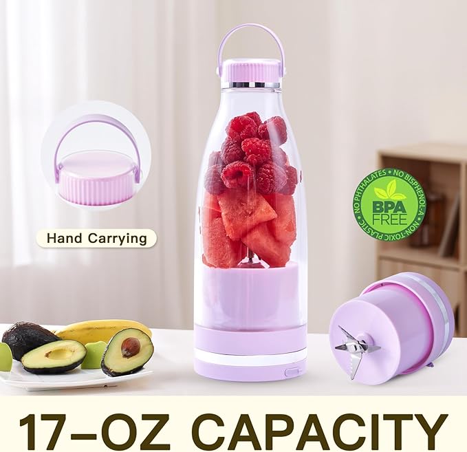 Smoothie Blender Personal Size Juicer 17oz Big Capacity USB-C Rechargeable (Light Sky Blue)