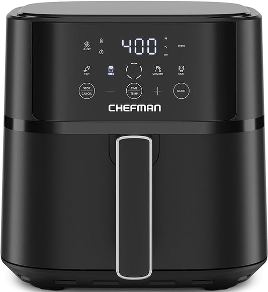Chefman Air Fryer – 6 QT Compact Airfryer for Quick & Easy Meals in Minutes, Features Hi-Fry Technology for Extra Crisp, Touchscreen Controls with 4 Presets, Nonstick & Dishwasher Safe Basket - Black