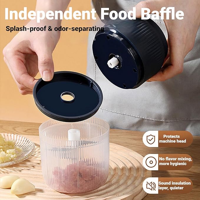 2026 New Electric Garlic Chopper, Mini Portable Veggie Chopper, Small Cordless Garlic Choppers Mincer, USB Rechargeable, 350ML Electric Mini Veggie Cutter for Onion, Garlic, Chili, Ginger (Blue*2)