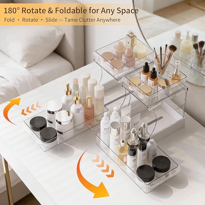 Attelite Makeup Organizer 2-Tier Makeup Storage Cosmetics Organizer with 180° Rotating Design Sturdy durable Versatile Perfume Vanity Organizer for Countertops, Bathrooms, Office Supplies,and Dressers