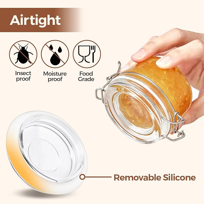ComSaf 4oz Glass Spice Jars with Airtight Lids (Set of 6), Small Wire Clamp Mason Jars for Herbs, Honey, Jam & DIY Wedding Favors, 120ml Mini Glass Canisters for Pantry & Kitchen Organization