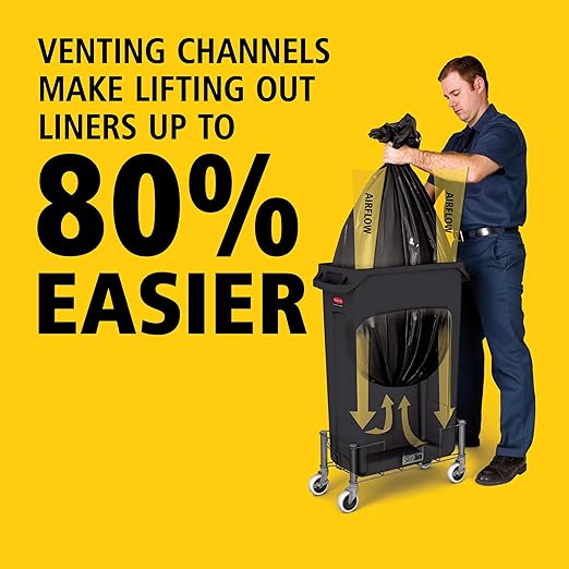 Rubbermaid Commercial Products Slim Jim Plastic Rectangular Trash/Garbage Can With Venting Channels, 23 Gal, Black, for Kitchen/Office/Workspace