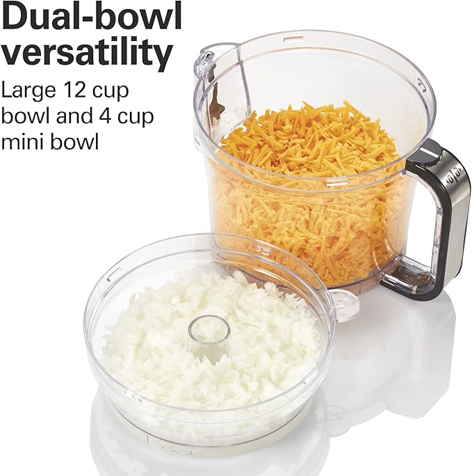 Hamilton Beach Big Mouth Duo Plus 12 Cup Food Processor & Vegetable Chopper with Additional Mini 4 Cup Bowl, Black (70580)