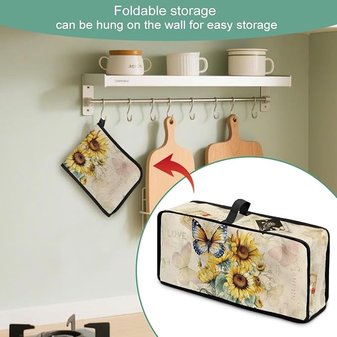 Toaster Cover 2 Slice Sunflower Butterfly Water-Resistant Folding 2 Slice Slim Toaster Cover, Heat-Resistant Dustproof Protective Covers for Small Appliance, Beige