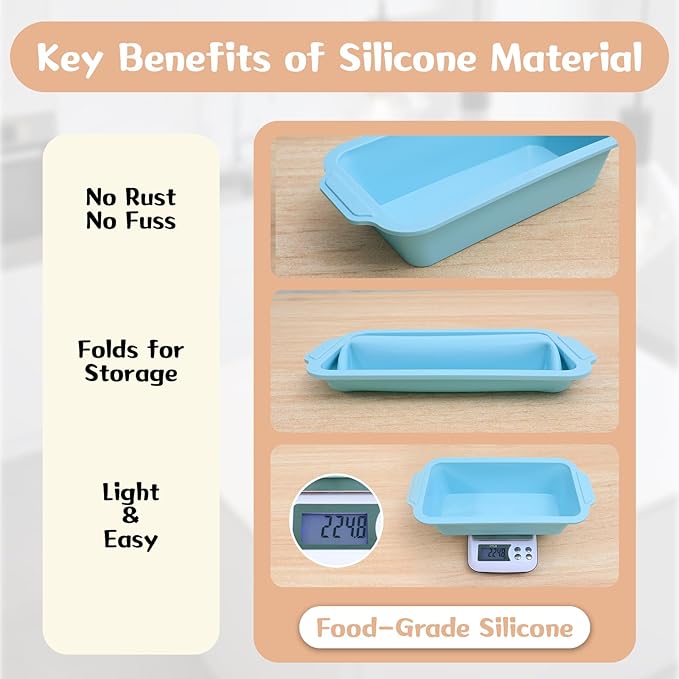 1 pc Silicone Bread Loaf Pans for Homemade Bread with Metal Frame, 9.5 x 5 Inch Non Stick Silicon Banana Loaf Pan for Oven, Silicone Baking Mold for Brownies,Sandwiches (Mint Green)