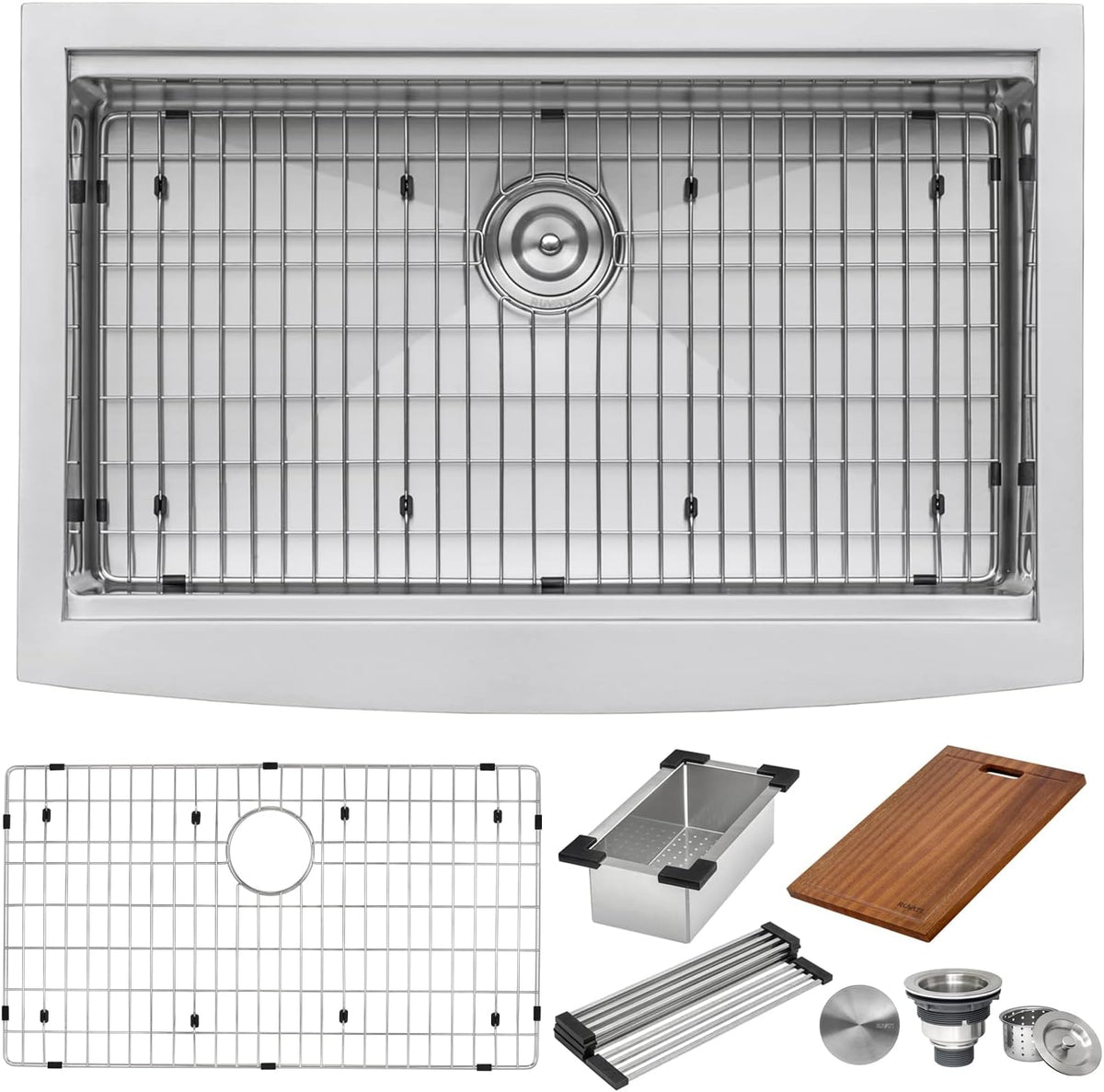 Ruvati 30-inch Apron-front Workstation Farmhouse Kitchen Sink -16 Gauge Stainless Steel Kitchen Sink Single Bowl with Brushed Finish hides scratches - Farmhouse Workstation Sinks - RVH9100