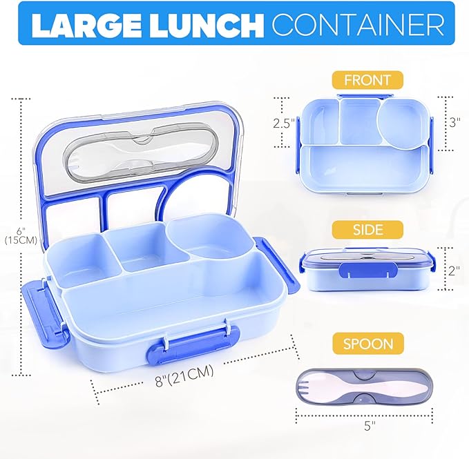 EASYFUN Bento Box Adult, Lunch Box, 4-Compartment Lunch Containers, Drop-Proof, Dishwasher Safe & Made with BPA-Free Materials (Blue)