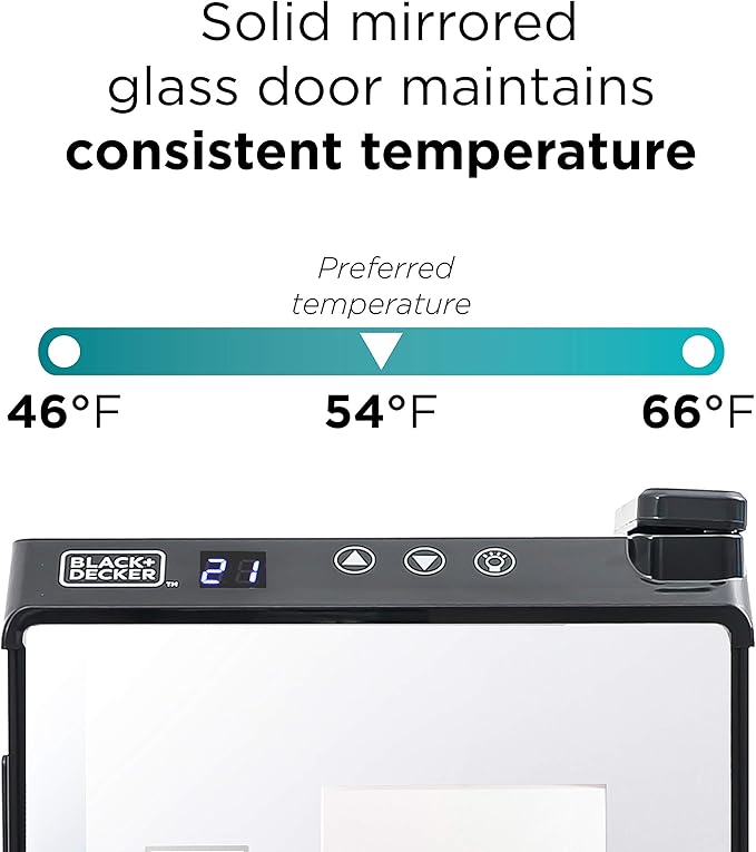 BLACK+DECKER Wine Cooler 8 Bottle,Wine Fridge Thermoelectric with Mirrored Front,Freestanding Wine Cooler Refrigerator &LED Display,BD60326