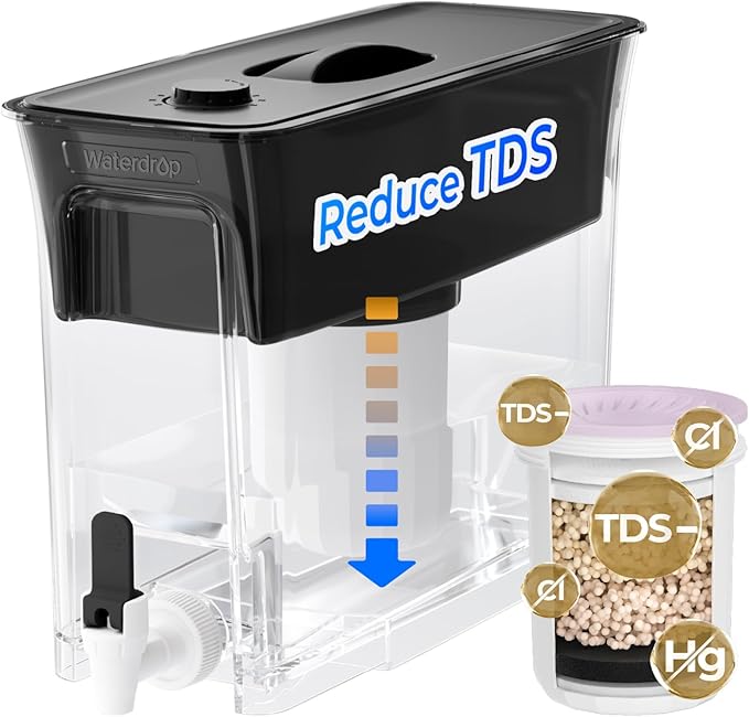 Waterdrop TDS Reduction Water Filter Pitcher, 6-Stage Advanced Filtration, Reduces TDS, Chlorine, PFOA/PFOS and More for Healthier, Lasts Up to 2 Months, 35-Cup, Long-Life Dispenser (with 1 Filter)