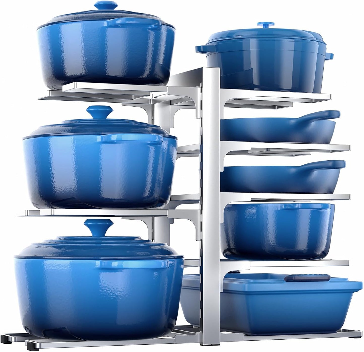 ORDORA 8-Tier Pots and Pans Organizer under Cabinet, Kitchen Cabinet Organizers and Storage, Heavy Duty 120LBS Pots and Pan Storage Rack Organizer inside Cabinet, Adjustable, Silver