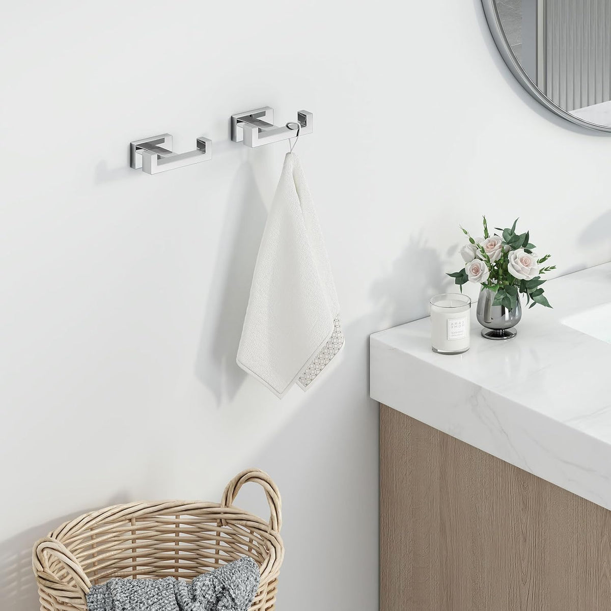 Angle Simple Double Towel Hooks, SUS 304 Stainless Steel Robe Coat Wall Hooks for Bathroom, Polished Chrome, 2 Pack