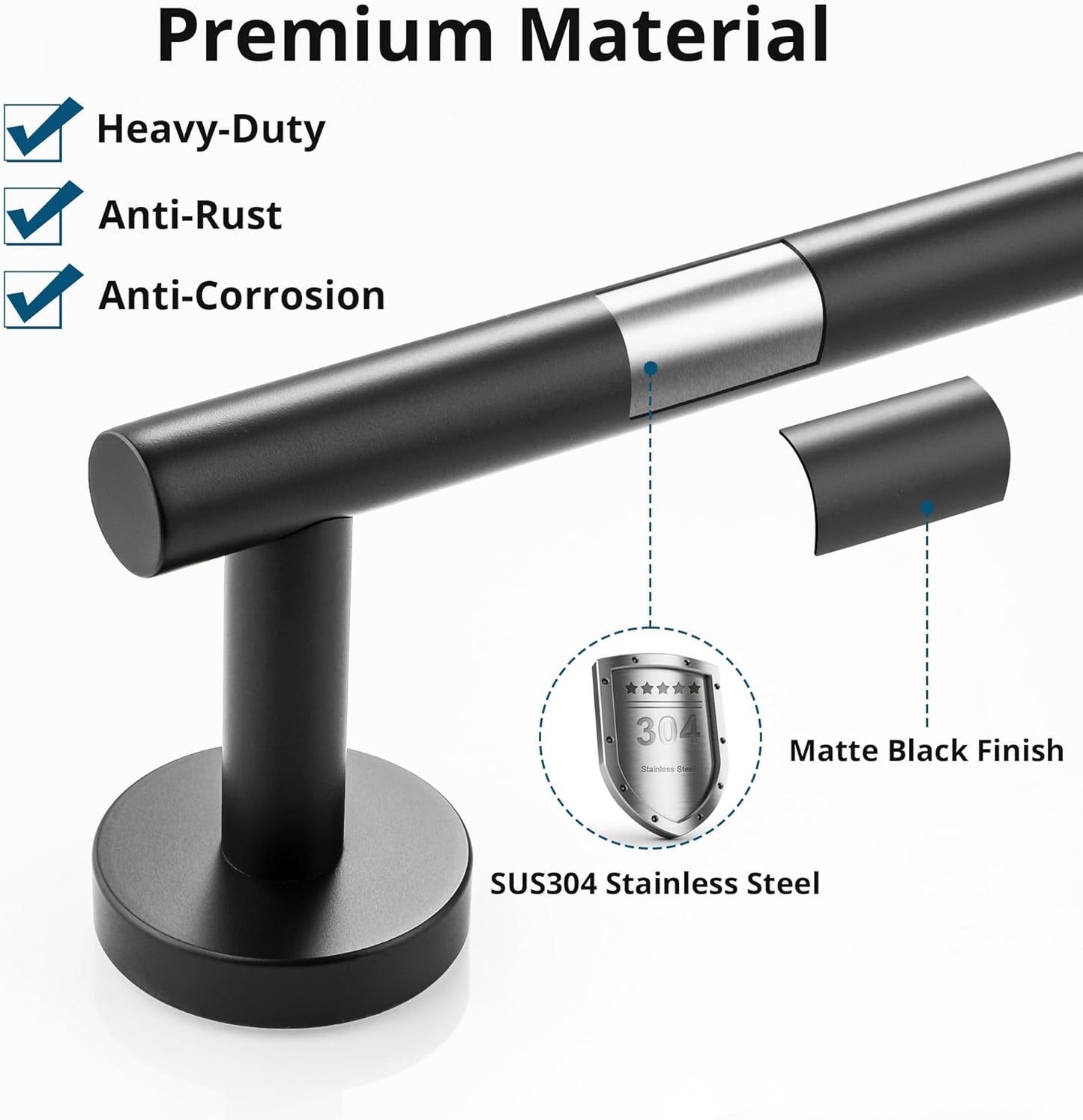 SAYAYO Black Towel Bar for Bathroom, Towel Rack Wall Mounted 31.5 Inch, Towel Rod Towel Holder SUS304 Stainless Steel (Hanging Length 29-Inch)