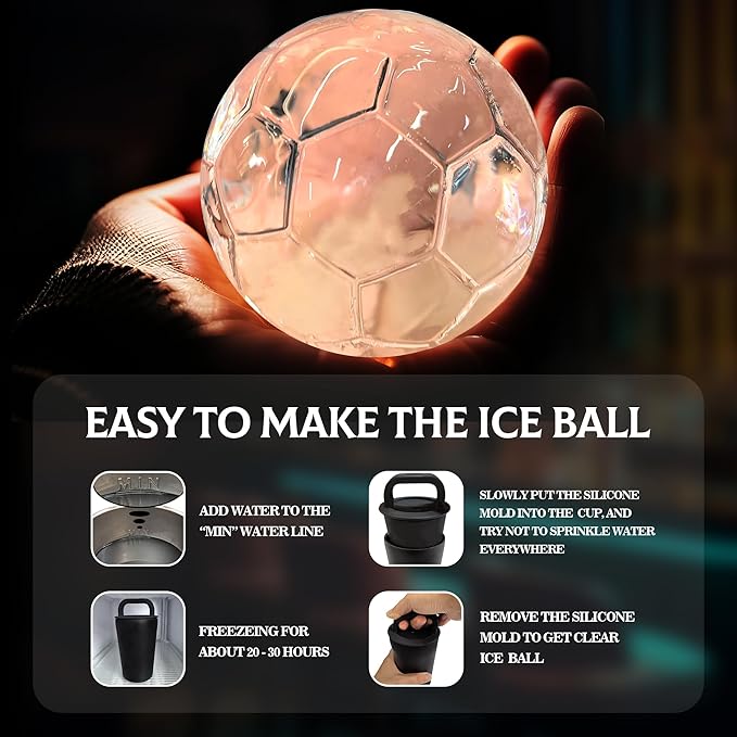Clear Football Ice Ball Maker - Premium Silicone Mold Makes 2.5" Clear Ice Spheres for Whiskey & Cocktails,for Home Bar, Sports Fans & Entertaining