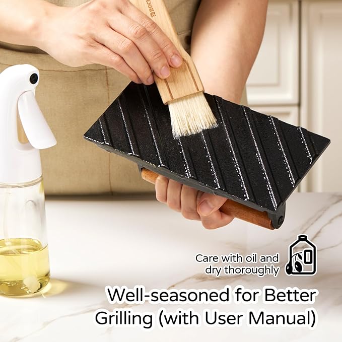 Cast Iron Square Burger Press with Wooden Handle - 8x4 Inch Heavy Duty Patty Maker for Perfectly Shaped Burgers, Steak Patties, and More
