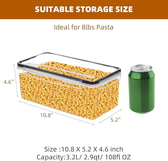 Airtight Food Storage Containers with Lids, BPA-Free Plastic Canisters for Pasta, Spaghetti & Kitchen Pantry Organization 4pcs (3.2L)