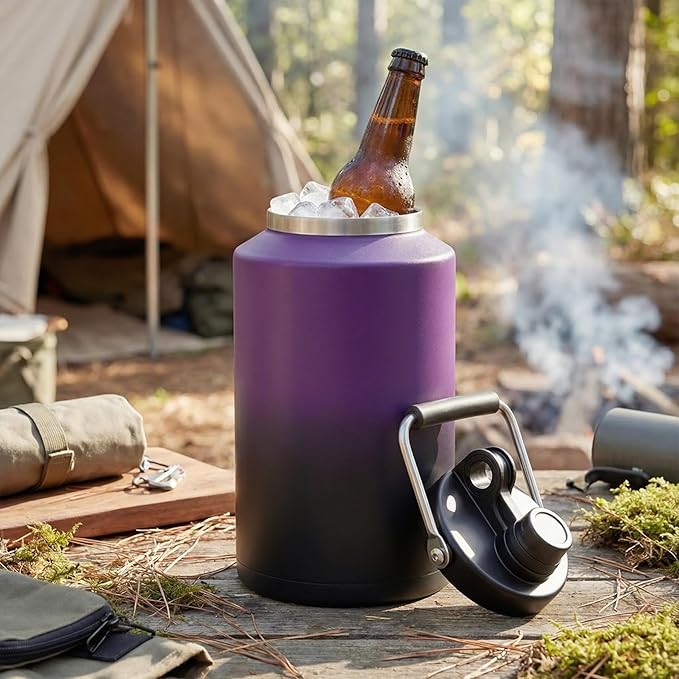 Kerilyn Insulated Gallon Jug with Handle, One Gallon, 128oz Stainless Steel, Large Double Vacuum Water Bottle for Hot & Cold Drinks, Wide Mouth, Sweat Proof, Great for Travel, Camping, Purple Gradient