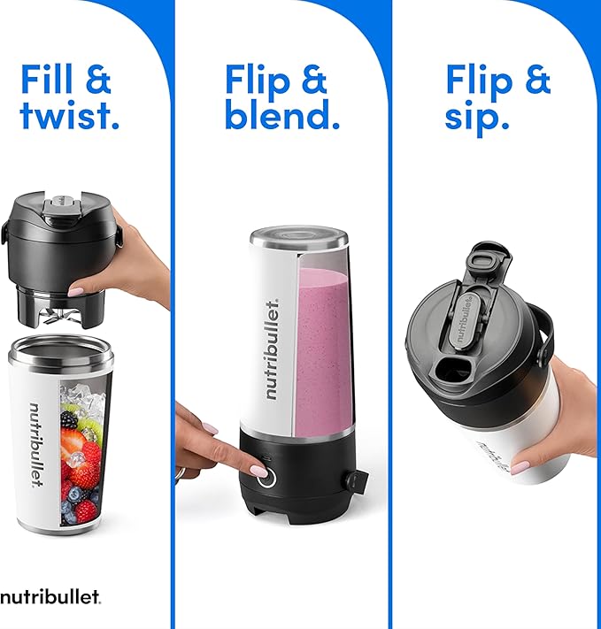 nutribullet Flip Portable Blender with Insulated Cup, White, NBPB50350AW