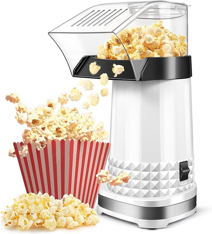 Popcorn Maker Machine 1200W, 4.5-Quart Air Popper Popcorn Maker, 2-Minute Oil-Free Hot Air Popcorn Popper, Easy Clean, No Unpopped Kernels, Healthy Family Snack