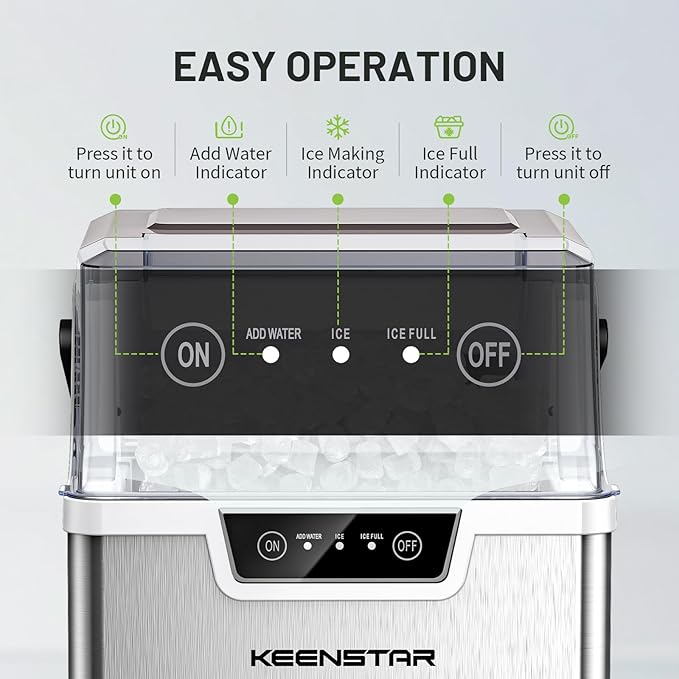 KEENSTAR Nugget Countertop Ice Maker with Soft Chewable Ice 40Lbs/24H, Pebble Sonic Ice Machine with Basket and Scoop, Ready in 5 Mins, Auto Self-Cleaning