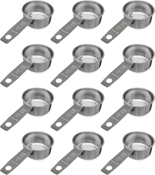 1/3 Cup Stainless Steel Measuring Cup | Sturdy Metal 80 ml | 80 cc | 3 oz | Single Cup for Wet and Dry Ingredients | Great for use as 1/3 Cup Dog Food Scoop - 12 PK