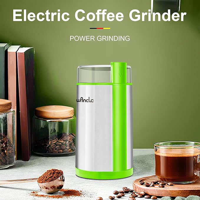 Coffee Grinder, Wancle Electric Coffee Grinder, Quiet Spice Grinder, One Touch Coffee Mill for Beans, Spices and More, with Clean Brush (Green+Stainless Steel+Green)