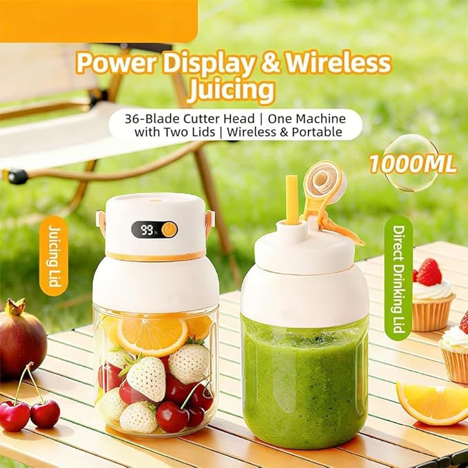 Portable Electric Juicer Cup with Zero Cord Hassle, USB-C Rechargeable Electric Blender with 18000 RPM Motor,36-blade head can break ice, Multifunctional fresh Juice Blender