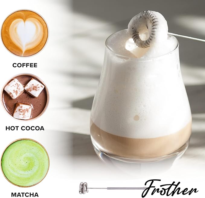 PowerLix Powerful Handheld Milk Frother With Stand Battery Operated Foam Maker Frother Wand For Coffee (A Black) (Hand Blender Set)