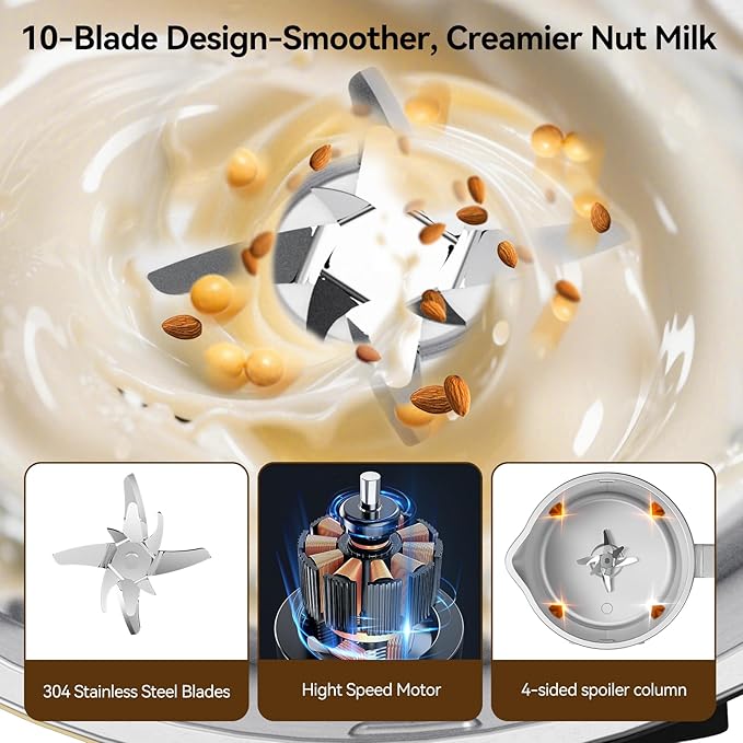 Automatic Nut Milk Maker Machine, 8 in 1 Soy Milk Maker, 35 oz Almond Machine Maker, 12-Hour Delay, Keep Warm, Non Dairy Beverages, Juice/Rice Paste/Clean/Milk Shake, 800W Heating, Self Cleaning