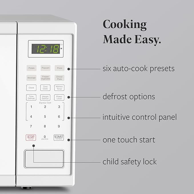 Farberware 1.1 Cu. Ft. Countertop Microwave Oven – 1000 Watts Power, Auto Cook Settings, Defrost, Easy Clean and Child Safety Lock - White