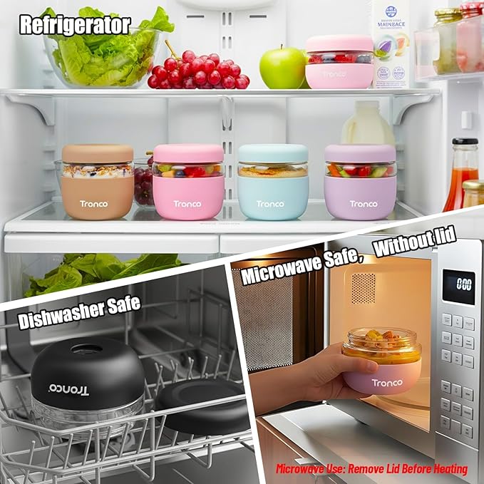 Tronco 24 oz Glass Lunch Bowl Container with Lid, Reusable Glass Food Container for Salad, Snack,Yogurt, Soup Food Storage, Meal Prep, Airtight, Leak & Spill Proof, Dishwasher Safe, BPA-Free, Set of 1