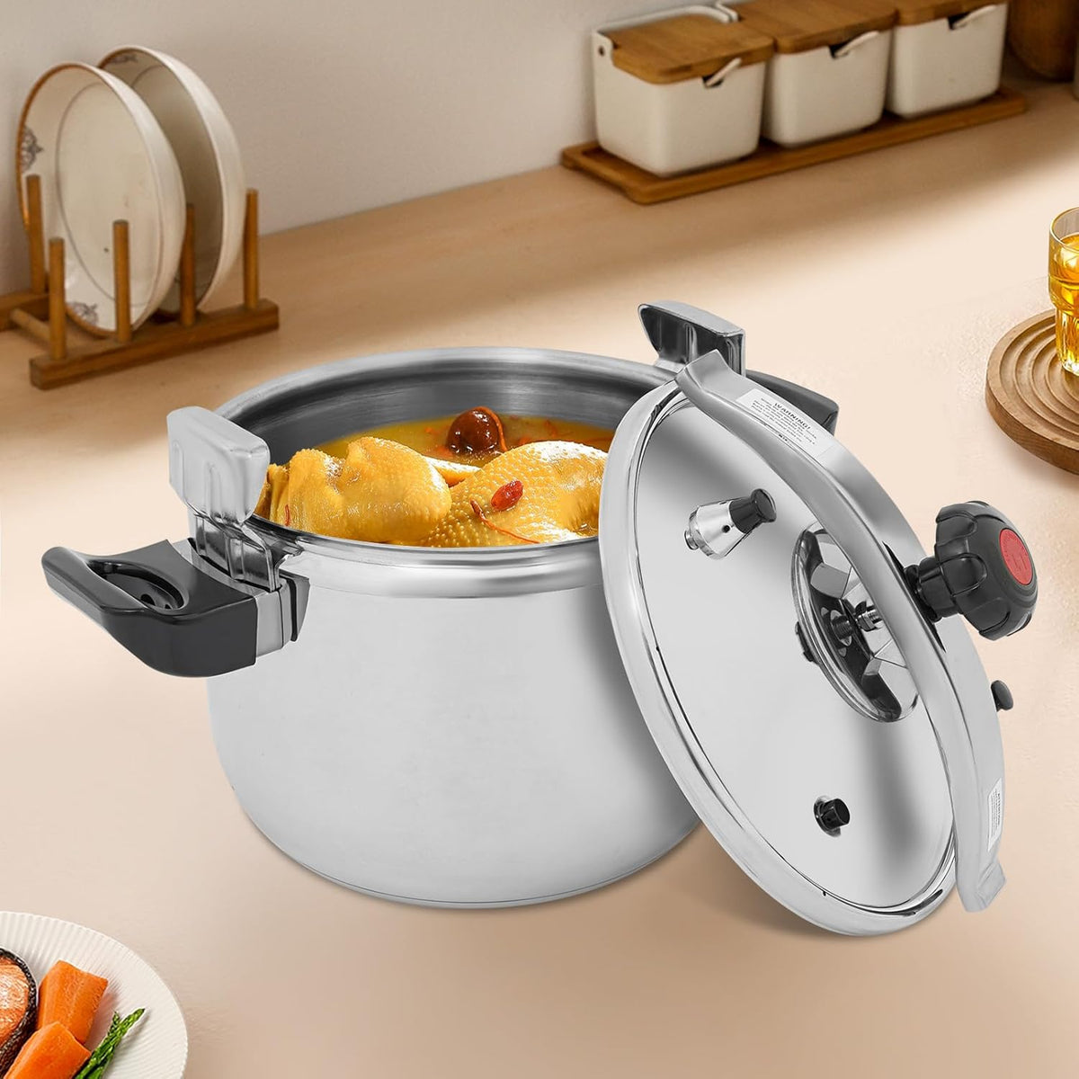 27.5 Quart Pressure Cooker Stainless Steel Pressure Canner, Large Capacity, Commercial Pressure Cooker Clamp On Type, Double Valves for Family or Commercial Use