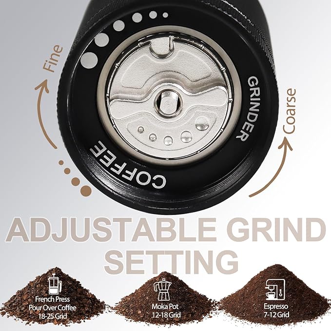 Detachable Manual Coffee Grinder with 25 Level Stainless Steel Conical Burr Portable Aluminum Coffee Bean Grinder Suitable for Moka Pot Espresso French Press Pour Over Maker Easy Cleaning with Brush