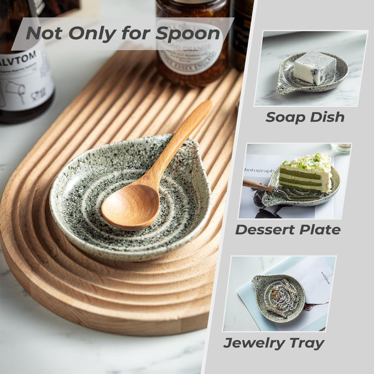 LAUCHUH Spoon Rest for Stove Top, 5 inch Ceramic Spoon Holder for Kitchen Countertop Large Spatula Holder for Ladle, Spoons or Tong, Farmhouse Decor, Special Gray