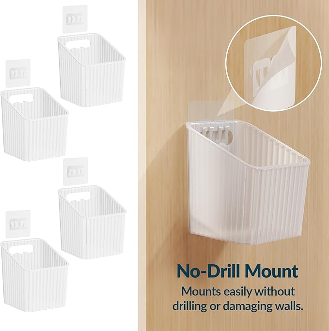 NiHome 4-Pack Plastic Wall Mount Storage Caddy for RV/Camper Storage and Organization, Self Adhesive Cabinet Door Organizer for Bathroom/Kitchen, Camper Must Haves & Small Item Organization