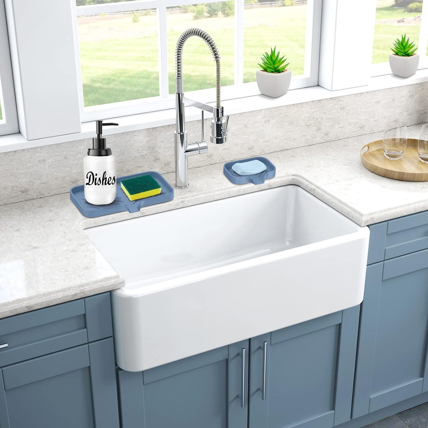 Silicone Sink Tray, Self-Draining Kitchen Soap Tray, Premium Silicone Soap Holder for Bathroom, Kitchen Counter Sink Caddy Organizer