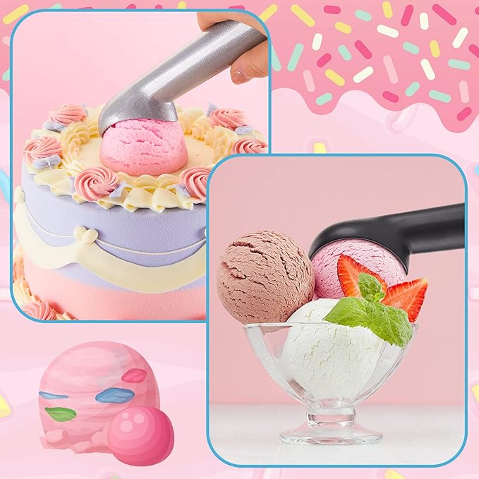 Gejoy 16 Pcs Ice Cream Scoop 7 Inch Nonstick Anti Freeze Ice Cream Scooper Aluminum Design Dessert Spoon for Gelatos Frozen Yogurt Fruit Sundaes Sorbet Almond Cookie Dough (Black and Silver)