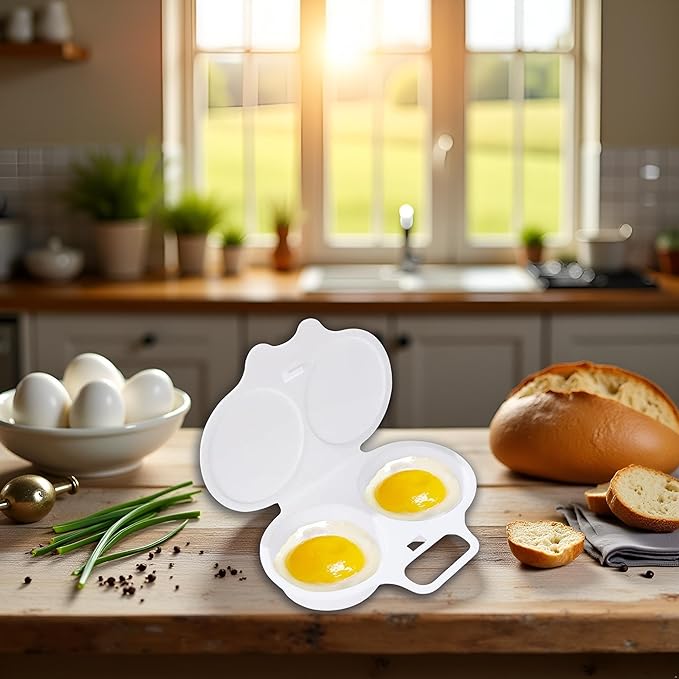 White Egg Poacher, Microwave Egg Boiler Poacher, 2 Cavity Nonstick Poached Egg Maker With Lid,Microwave Egg Cooker, Double Drain Poached Egg Cups Cookware,Specialty Cookware,Kitchen and Dining