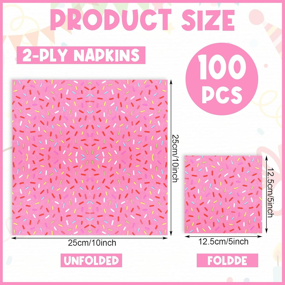 100 Pcs Sprinkles Napkins 2 Ply Disposable Paper Napkins for Baby Shower Birthday Party Theme Table Decor Supplies (Pink,Donut)
