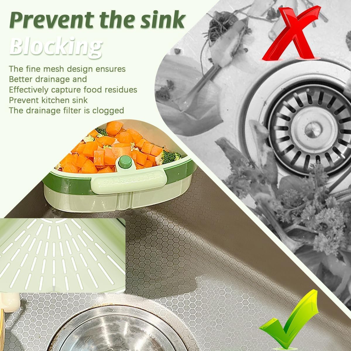 Suction Cup Sink Corner Rack, 2025 Upgraded Self-Cleaning Sink Strainer Basket, Removable Food Waste Catcher with Drain Hole, Say Goodbye to Gross Food Scraps and Smelly Sinks (Mixed)