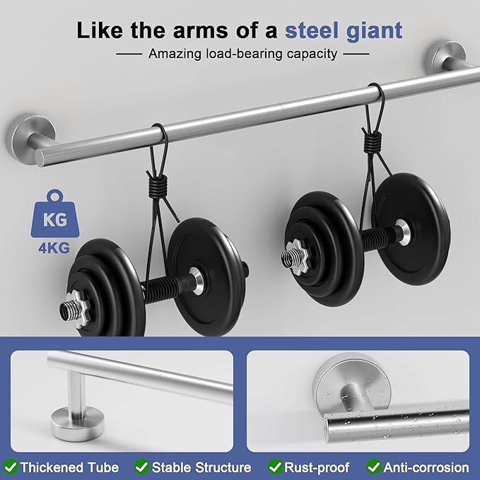 Brushed Nickel Towel Bar, 18 Inch Towel Racks for Bathroom Wall Mounted, SUS304 Stainless Steel Bathroom Towel Holder, Total Length 20.4 Inch Towel Bars