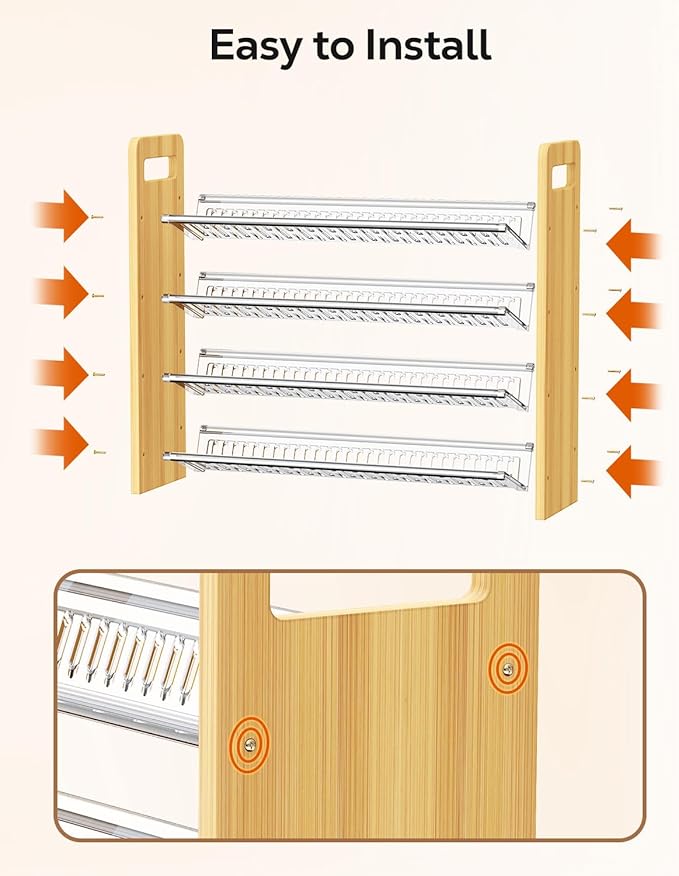 Nieifi Transparent & Wooden Spice Rack Rustproof, without Seasoning Jars,4-Tier ABS Plastic Spice Rack Organizer for Cabinet and Countertop,Thickened Corrosion-Resistant-Tiered Spice Rack